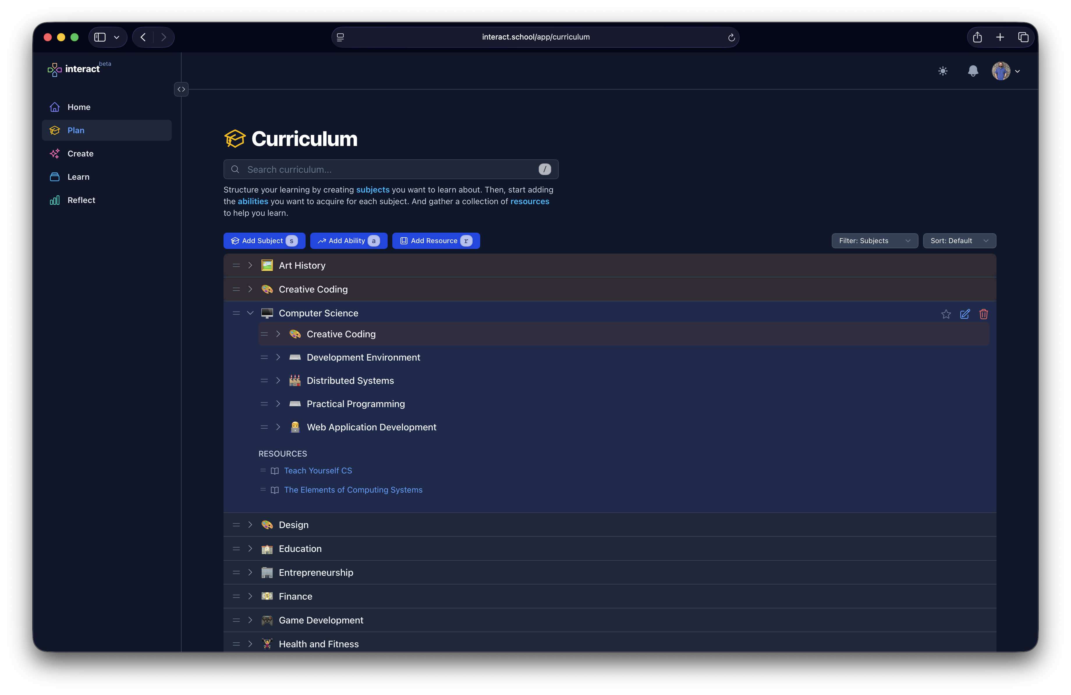 Curriculum Screenshot